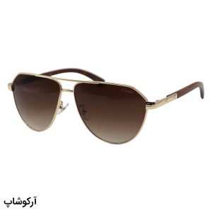عکس از عینک آفتابی CARTIER با فریم شکل خلبانی، رنگ طلایی، دسته طرح چوبی و لنز قهوه‌ای هایلایت مدل P1002