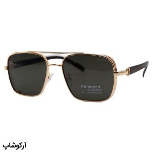 عکس از عینک آفتابی Cartier با فریم خلبانی، طلایی رنگ، دسته چوبی، لنز سبز تیره، پلاریزه و آنتی رفلکس مدل CA88010