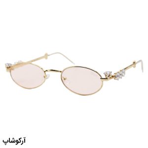عکس از عینک آفتابی زنانه شنل با فریم بیضی، طلایی رنگ، نگین دار و عدسی قهوه ای کم رنگ مدل 30678