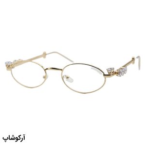 عکس از عینک شب زنانه CHANEL با فریم بیضی، طلایی رنگ، نگین دار و لنز بی‌رنگ و شفاف مدل 30678