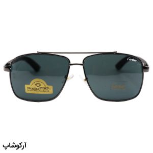 عکس از عینک آفتابی Cartier با فریم خلبانی، رنگ نوک مدادی، دسته چوبی و لنز شیشه و دودی تیره مدل 128-S62