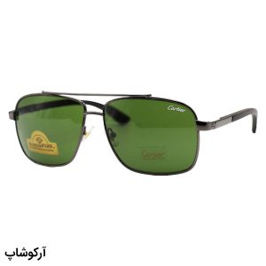 عکس از عینک آفتابی Cartier با فریم خلبانی، رنگ نوک مدادی، دسته چوبی و لنز سنگ و سبز تیره مدل 128-S62