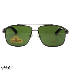 عکس از عینک آفتابی Cartier با فریم خلبانی، رنگ نوک مدادی، دسته چوبی و لنز سنگ و سبز تیره مدل 128-S62