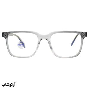 عکس از عینک با فریم مستطیلی شکل، رنگ طوسی و لنز بی‌رنگ و از جنس پلی کربنات (بلوکات) مدل 28061