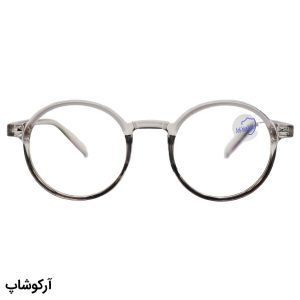 عکس از عینک با فریم گرد و دایره‌ای، رنگ طوسی و عدسی بی‌رنگ و از جنس پلی کربنات (بلوکات) مدل 20351