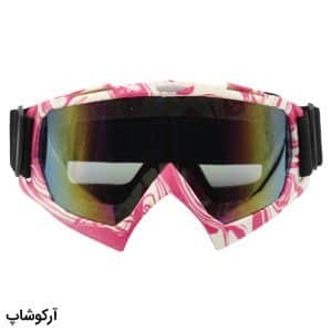 عکس از عینک موتور سواری با لنز آینه ای، فریم چند رنگ و بند کشی مشکی رنگ مدل 992806
