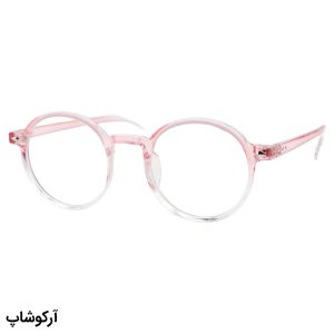 عکس از عینک با فریم گرد و دایره‌ای، رنگ صورتی و عدسی بی‌رنگ و از جنس پلی کربنات (بلوکات) مدل 20351