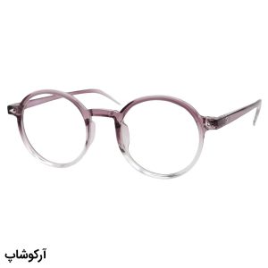عکس از عینک با فریم گرد و دایره‌ای، رنگ بنفش و عدسی بی‌رنگ و از جنس پلی کربنات (بلوکات) مدل 20351