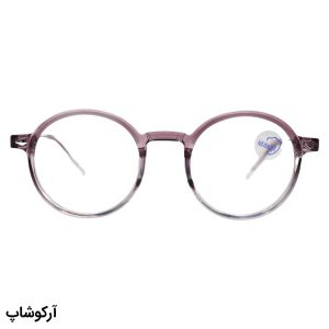عکس از عینک با فریم گرد و دایره‌ای، رنگ بنفش و عدسی بی‌رنگ و از جنس پلی کربنات (بلوکات) مدل 20351
