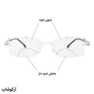 عکس از عینک مطالعه ناخنی و دو دید نزدیک بین، طرح فریم لس و دسته مشکی مدل 31269