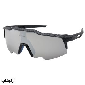 عکس از عینک ورزشی OAKLEY با فریم و دسته رنگ مشکی شطرنجی، لنز آینه‌ای و نقره‌ای مدل BL5805