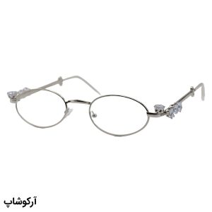 عکس از عینک شب زنانه شنل با فریم بیضی، نقره‌ای رنگ، نگین دار و لنز بی‌رنگ و شفاف مدل 30678