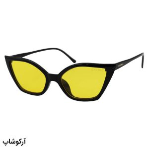 عکس از عینک دید در شب زنانه Chanel با فریم مشکی رنگ، شکل چشم گربه ای و عدسی زرد رنگ مدل G1001