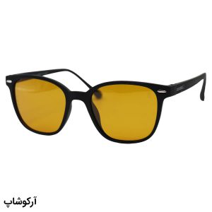عکس از عینک دید در شب اوگا مورل با فریم مشکی مات، مربعی شکل، دسته فنری و لنز زرد رنگ مدل 78011