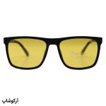 عکس از عینک شب دیزل با فریم مربعی، مشکی مات، دسته چوبی، رنگ قهوه‌ای و لنز پلاریزه و زرد رنگ مدل P5303