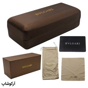 عکس از پک اورجینال عینک برند بولگاری BVLGARI با رنگ قهوه ای و تمام تجهیزات مدل 992814