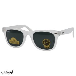 عکس از عینک آفتابی ray-ban با فریم ویفرر، رنگ سفید مات (یخی)، لنز شیشه و سنگی و دودی مدل rb2140-884