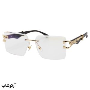 عکس از عینک شب Cartier با فریم مستطیلی، دسته چوبی، طرح یوزپلنگ، مشکی و لنز آنتی رفلکس مدل OW3042
