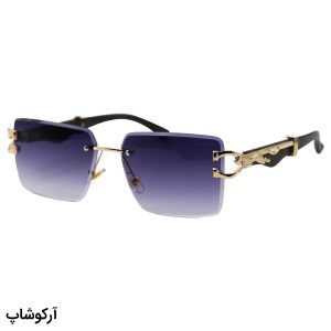 عکس از عینک آفتابی Cartier با فریم مستطیلی، دسته چوبی، طرح یوزپلنگ، مشکی و لنز بنفش هایلایت مدل OW3042