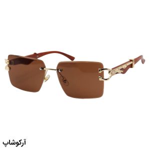 عکس از عینک آفتابی Cartier با فریم مستطیلی، دسته چوبی، طرح یوزپلنگ، قهوه‌ای و لنز قهوه‌ای تیره مدل OW3042