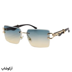 عکس از عینک آفتابی Cartier با فریم مستطیلی، دسته چوبی، طرح یوزپلنگ، طوسی و لنز چند رنگ مدل OW3042
