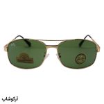 عکس از عینک آفتابی Ray-Ban با فریم طلایی مات، شکل خلبانی و لنز سبز تیره و از جنس شیشه مدل RB3317
