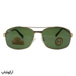 عکس از عینک آفتابی Ray-Ban با فریم طلایی مات، شکل خلبانی و لنز سبز تیره و از جنس شیشه مدل RB3317