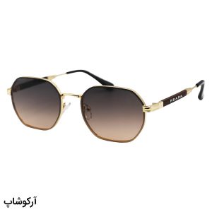 عکس از عینک آفتابی پرادا با فریم شکل چندضلعی، رنگ طلایی و عدسی قهوه‌ای سایه روشن مدل 0548
