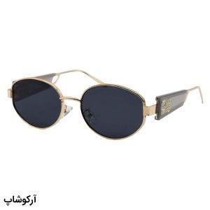 عکس از عینک آفتابی زنانه با فریم بیضی شکل، رنگ طلایی و لنز دودی تیره MIU MIU مدل WH4058
