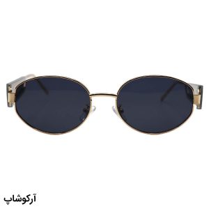 عکس از عینک آفتابی زنانه با فریم بیضی شکل، رنگ طلایی و لنز دودی تیره MIU MIU مدل WH4058