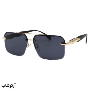 عکس از عینک آفتابی PRADA مستطیلی با فریم مخفی، دسته مشکی رنگ و لنز دودی تیره مدل WH4054