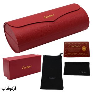 عکس از پک اورجینال عینک برند کارتیه Cartier با رنگ قرمز و با تمام تجهیزات مدل 992816