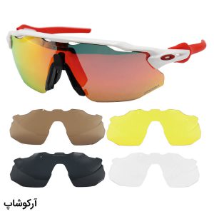 عکس از عینک ورزشی OAKLEY با فریم سفید رنگ، 5 کاور لنز قابل تعویض و تجهیزات کامل مدل OO9442-0938