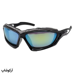 عکس از عینک ورزشی OAKLEY با فریم مشکی رنگ، بیس‌دار و لنز آینه‌ای و جیوه‌ای رنگ آبی مدل 5347