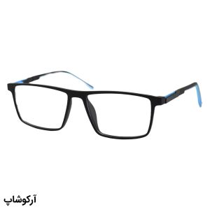 عکس از فریم عینک طبی OGA MOREL با رنگ مشکی و آبی، شکل مستطیلی و دسته فنر دار مدل 1703