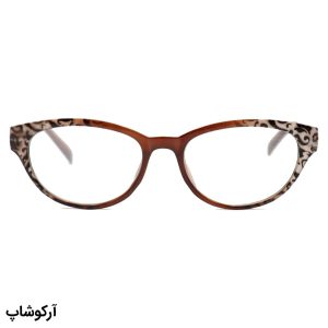 عکس از عینک مطالعه زنانه نزدیک بین با فریم بیضی، رنگ قهوه‌ای و طرح دار و لولا فنری مدل Y18132