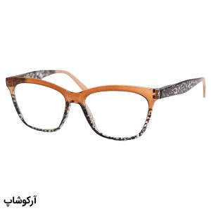 عکس از عینک مطالعه زنانه نزدیک بین با فریم قهوه‌ای و طرح دار، شکل مستطیلی و لولا فنری مدل Y18164
