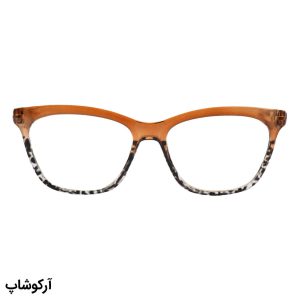 عکس از عینک مطالعه زنانه نزدیک بین با فریم قهوه‌ای و طرح دار، شکل مستطیلی و لولا فنری مدل Y18164