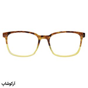 عکس از عینک مطالعه نزدیک بین با فریم مستطیلی شکل، رنگ قهوه‌ای روشن و دسته فنری مدل Y18247