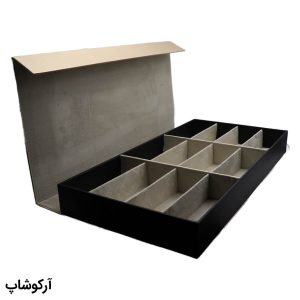 عکس از باکس و جعبه 12 تایی عینک آفتابی با رنگ طلایی، جنس چرم و درب مگنتی (فایل) مدل 992831