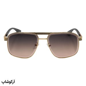 عکس از عینک آفتابی کارتیه با فریم شکل چندضلعی، رنگ طلایی، دسته چوبی و لنز قهوه‌ای هایلایت مدل 2524