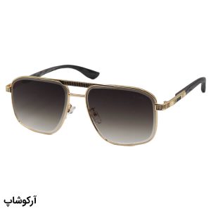 عکس از عینک آفتابی Cartier با فریم شکل چندضلعی، رنگ طلایی، دسته چوبی و لنز قهوه‌ای تیره مدل 2524