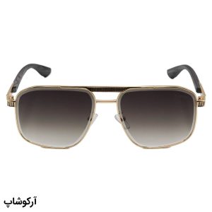 عکس از عینک آفتابی Cartier با فریم شکل چندضلعی، رنگ طلایی، دسته چوبی و لنز قهوه‌ای تیره مدل 2524