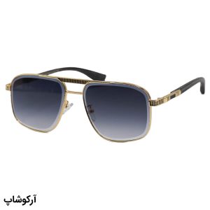 عکس از عینک آفتابی کارتیه با فریم شکل چندضلعی، رنگ طلایی، دسته چوبی و لنز بنفش گرادینت مدل 2524