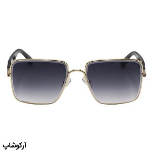 عکس از عینک آفتابی زنانه لووه با فریم مربعی شکل، طلایی رنگ، دسته مشکی و لنز دودی سایه روشن مدل 5G95