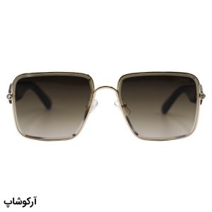 عکس از عینک آفتابی زنانه لووه با فریم مربعی شکل، طلایی رنگ، دسته قهوه‌ای و لنز قهوه‌ای گرادینت مدل 5G95