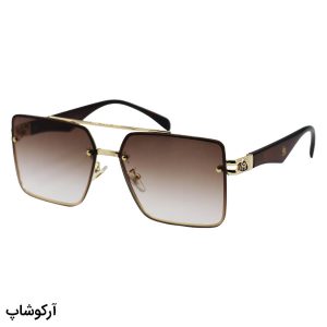 عکس از عینک آفتابی لاکچری میباخ با فریم طلایی، مربعی شکل، دسته مشکی و لنز قهوه‌ای سایه روشن مدل 10402