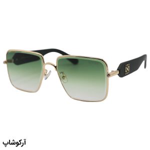 عکس از عینک آفتابی زنانه LOEWE با فریم مربعی شکل، طلایی رنگ، دسته سبز و لنز سبز هایلایت مدل 5G95