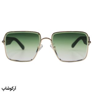 عکس از عینک آفتابی زنانه LOEWE با فریم مربعی شکل، طلایی رنگ، دسته سبز و لنز سبز هایلایت مدل 5G95