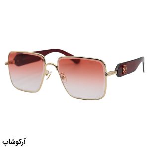عکس از عینک آفتابی زنانه LOEWE با فریم مربعی شکل، طلایی رنگ، دسته قرمز و لنز قرمز گرادینت مدل 5G95
